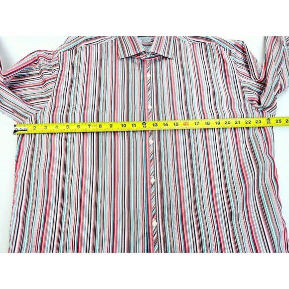 Thomas Dean Size Large Mens Multi Stripe Embroidered Logo Spread Collar Shirt - Picture 3 of 11